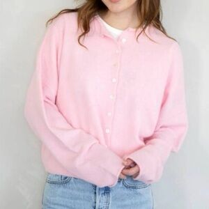 Things Between Pink Cropped Button Front Cardigan Sweater Size L